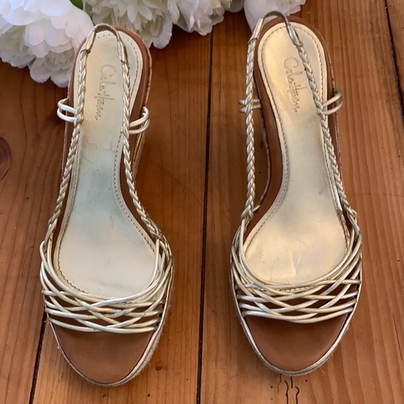 Cole Haan Gold Cork Wedge Sandals Espadrilles - Picture 8 of 12